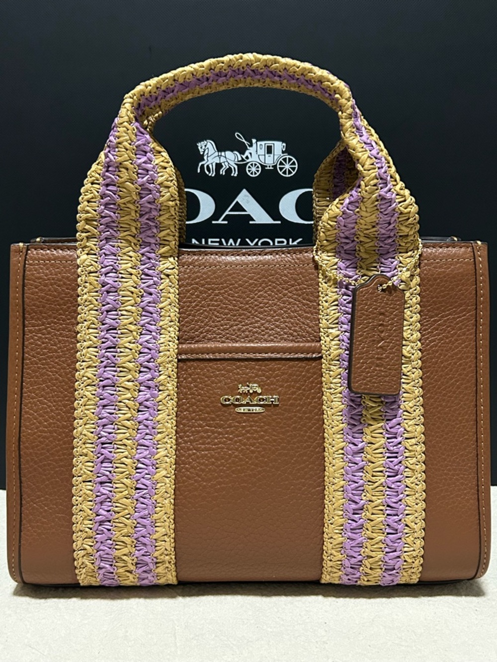 COACH Smith 24 Tote Pebble Leather w/Straw-Webbed Trim Crossbody/Satchel NWT